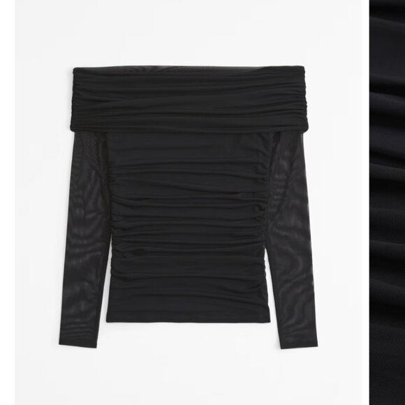 Long Sleeve Off the Shoulder Mesh Top - Picture 2 of 3